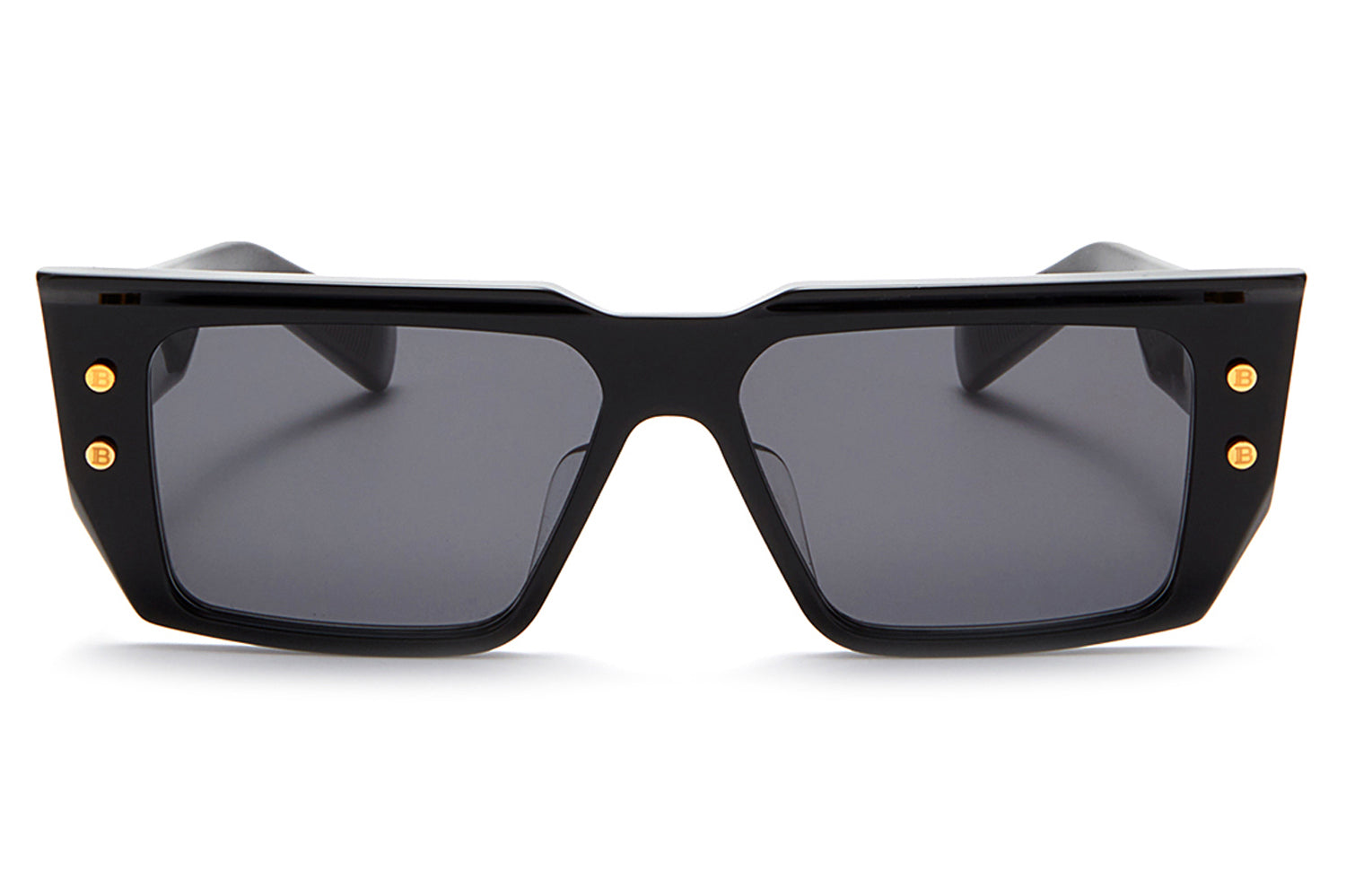 Balmain B-VI Rectangle Sunglasses in Dark Grey Lenses With Black/Gold Frame, front view