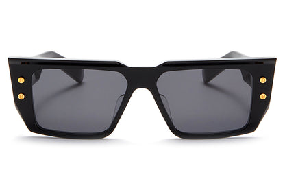 Balmain B-VI Rectangle Sunglasses in Dark Grey Lenses With Black/Gold Frame, front view