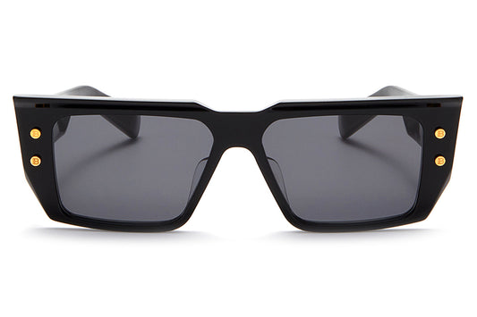 Balmain B-VI Rectangle Sunglasses in Dark Grey Lenses With Black/Gold Frame, front view