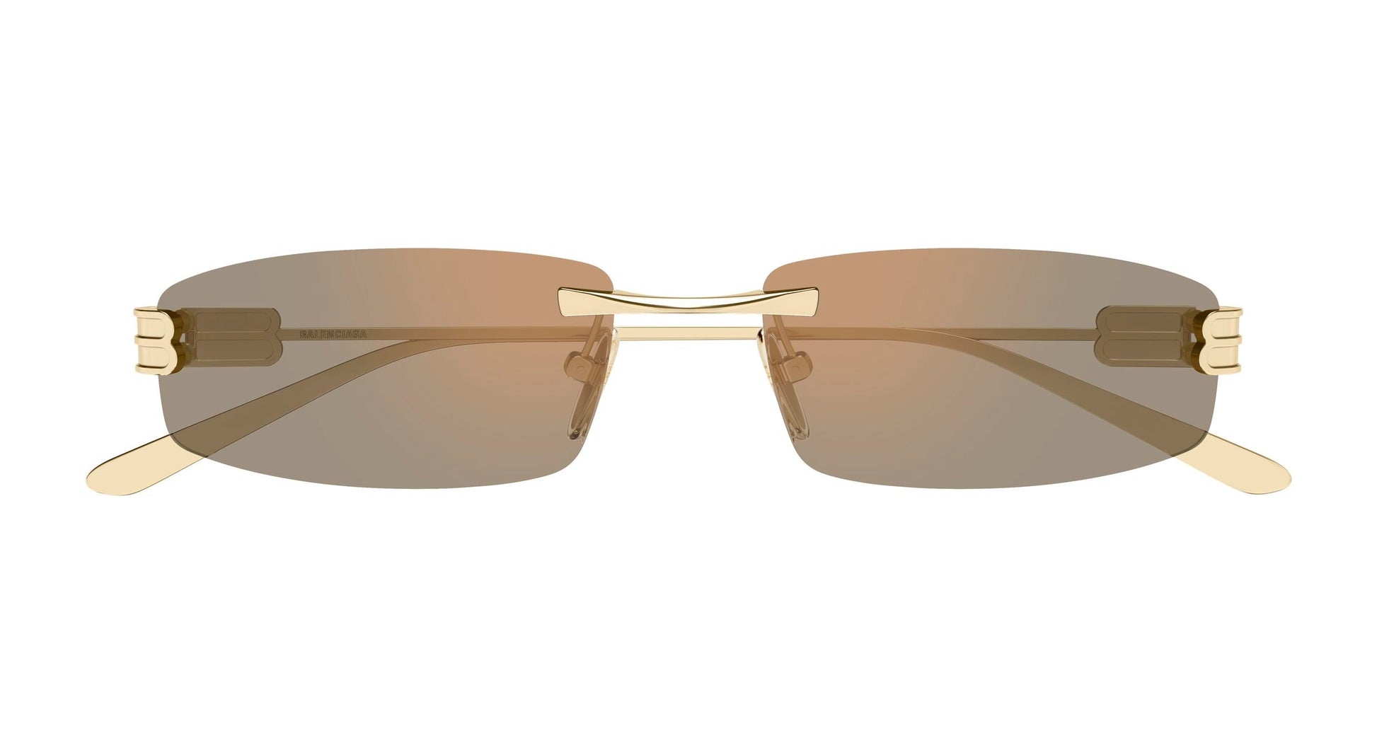 Balenciaga BB0488S Rectangle Sunglasses in Pink Lenses With Gold Frame, front view