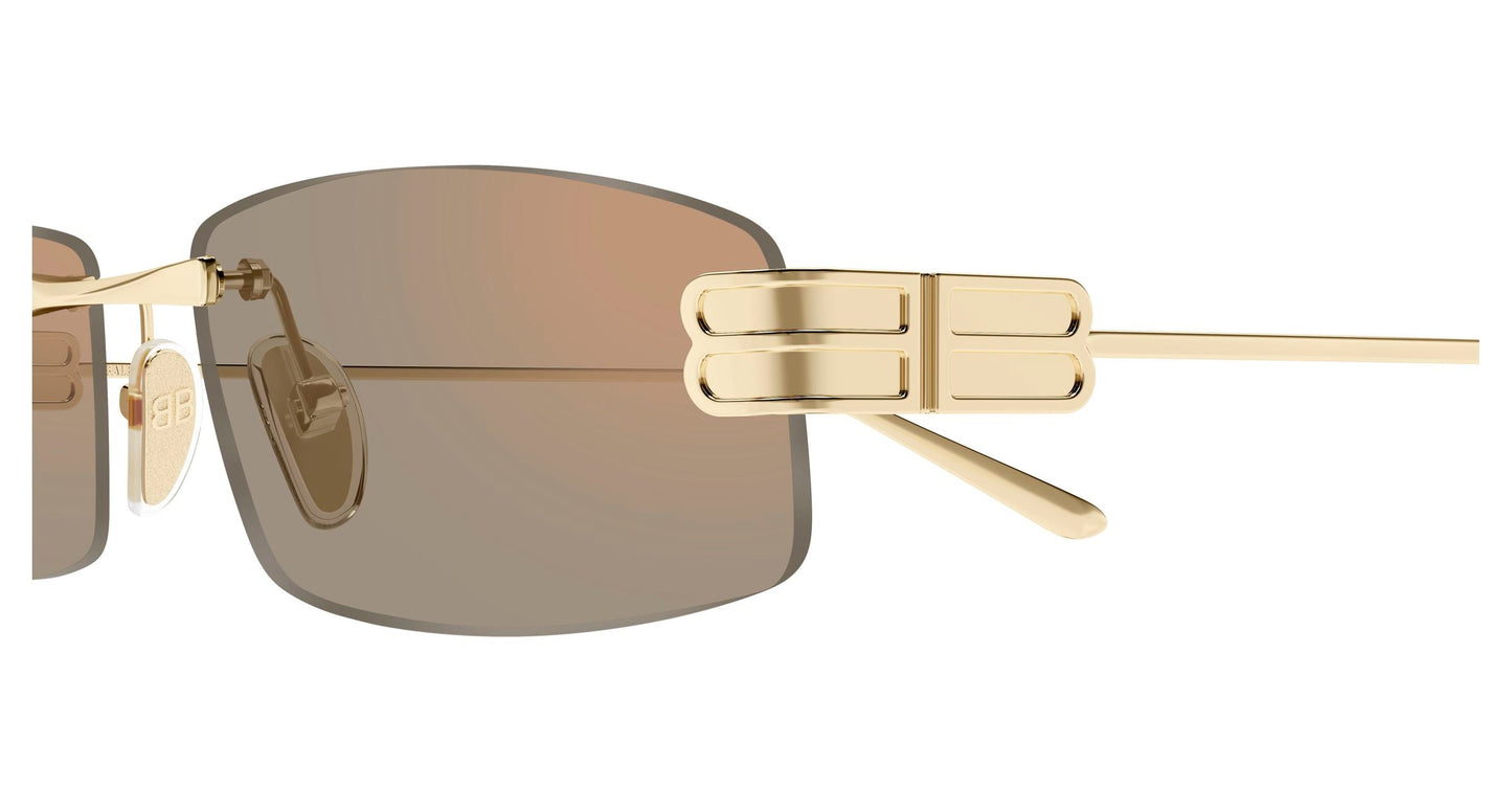 Balenciaga BB0488S Rectangle Sunglasses in Pink Lenses With Gold Frame, detail view