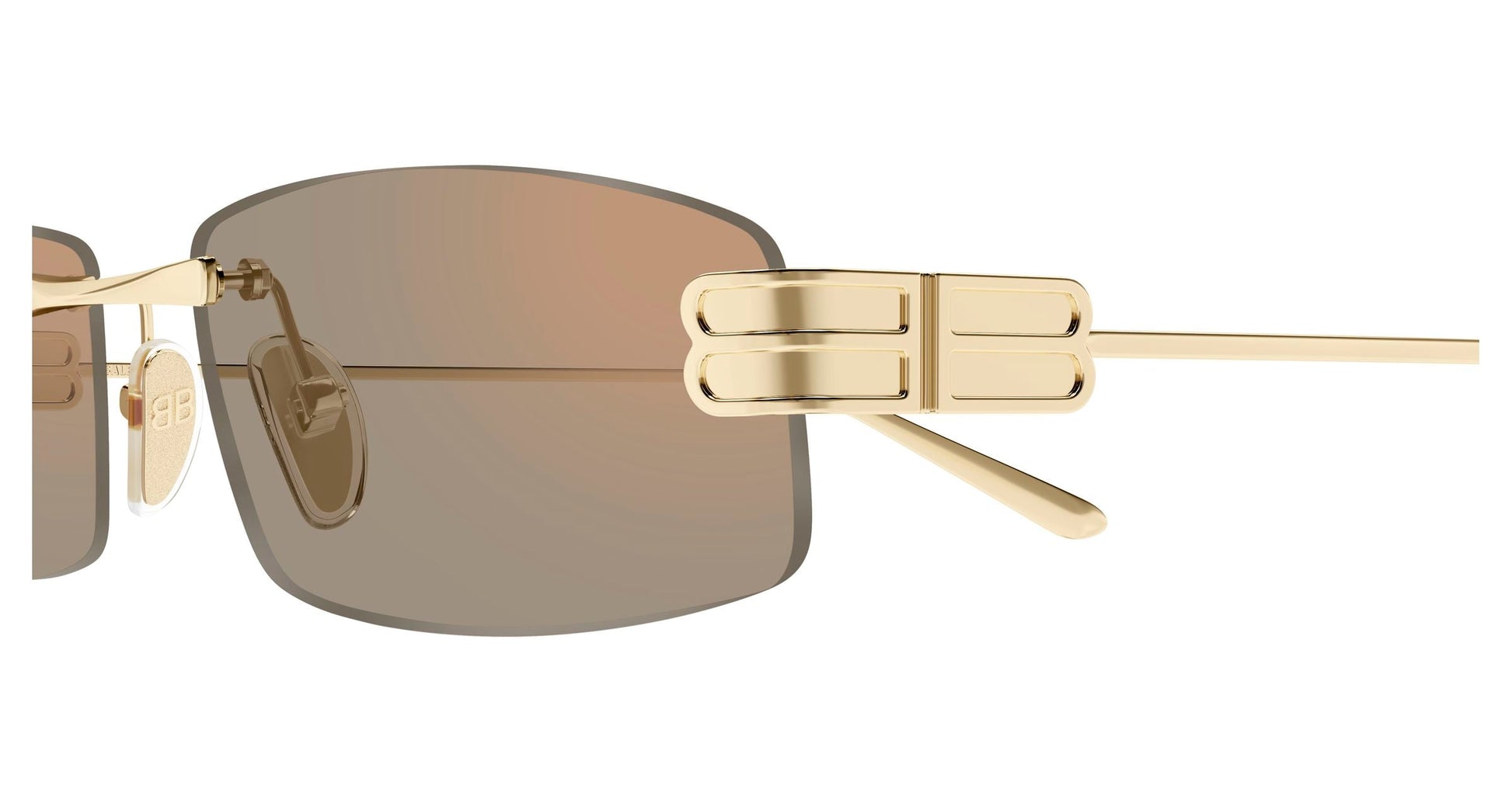 Balenciaga BB0488S Rectangle Sunglasses in Pink Lenses With Gold Frame, detail view