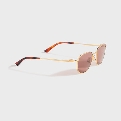 Bottega Veneta BV1301S Round Sunglasses in Red Lenses With Gold Frame, detail view