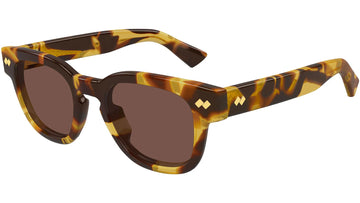 SOLID DUST PEACH LENSES WITH SHINY MACRO SQUARED SPOTTED HAVANA FRAME
