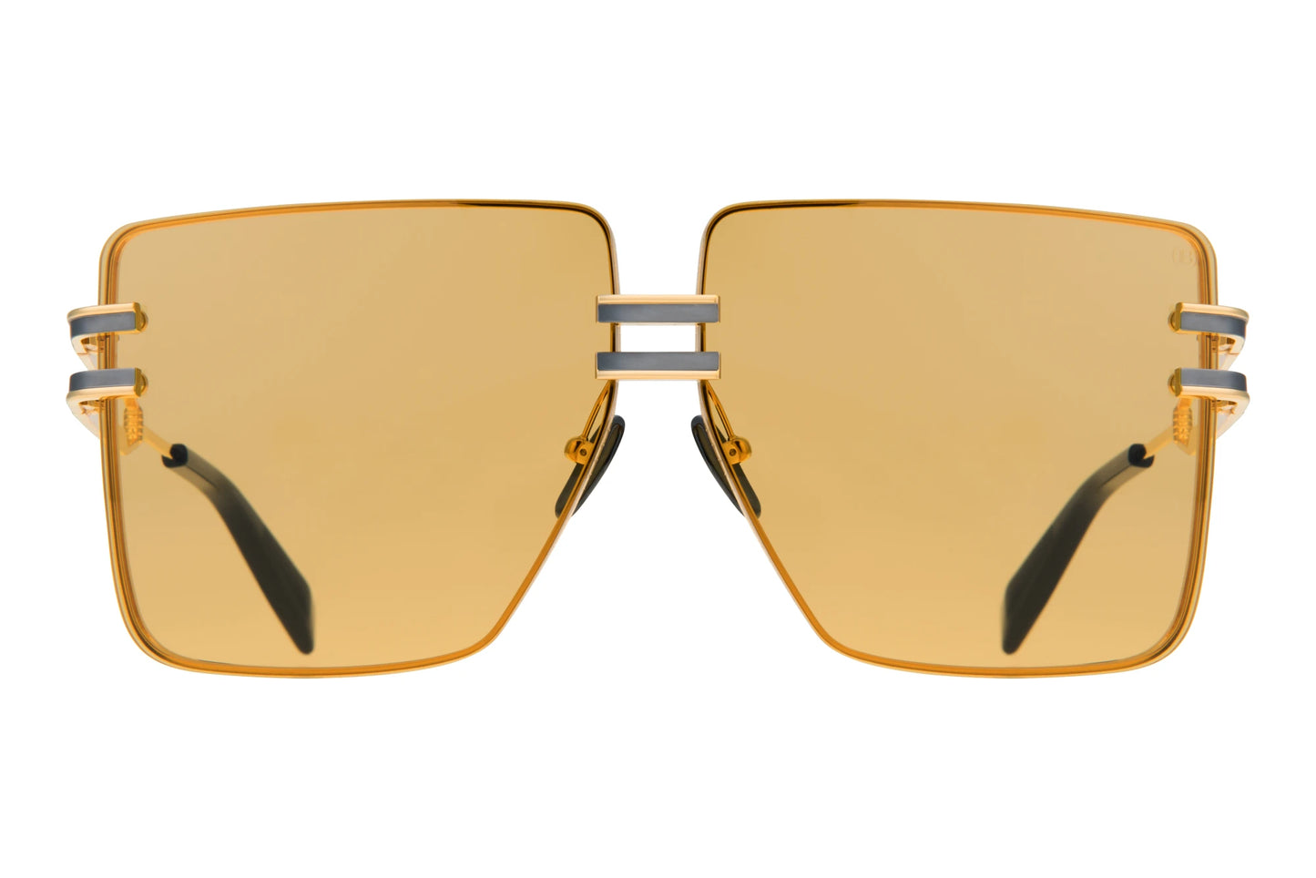 Balmain GANDARME Square Sunglasses in Amber Lenses With Gold/Black Rhodium Frame, detail view