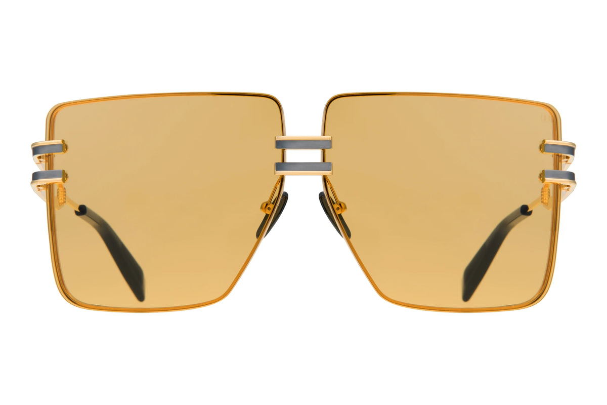 Balmain GANDARME Square Sunglasses in Amber Lenses With Gold/Black Rhodium Frame, detail view