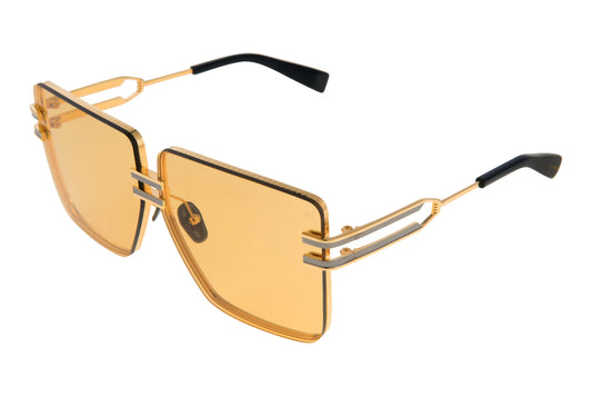 Balmain GANDARME Square Sunglasses in Amber Lenses With Gold/Black Rhodium Frame, front view