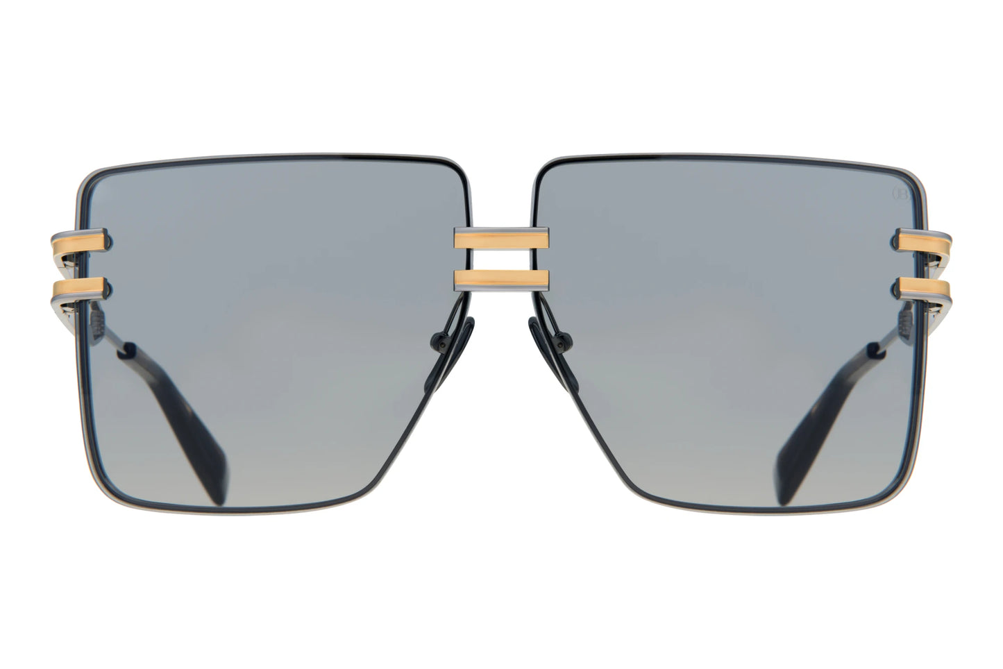 Balmain GANDARME Square Sunglasses in Dark Brown Swirl Lenses With Black Palladium/Gold Frame, detail view