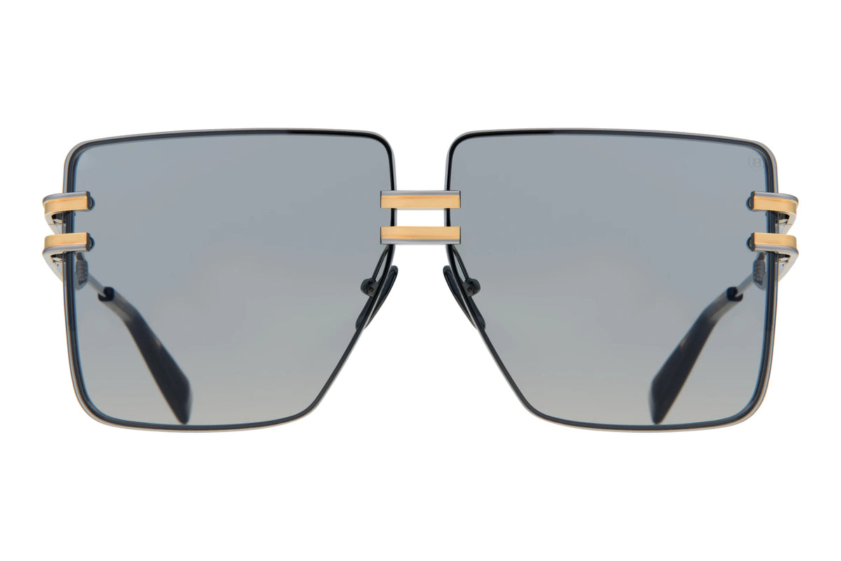 Balmain GANDARME Square Sunglasses in Dark Brown Swirl Lenses With Black Palladium/Gold Frame, detail view