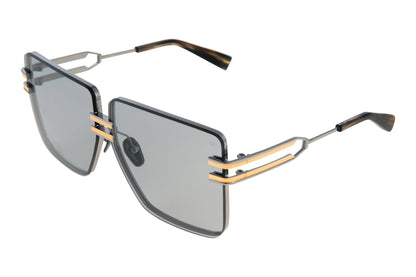 Balmain GANDARME Square Sunglasses in Dark Brown Swirl Lenses With Black Palladium/Gold Frame, front view