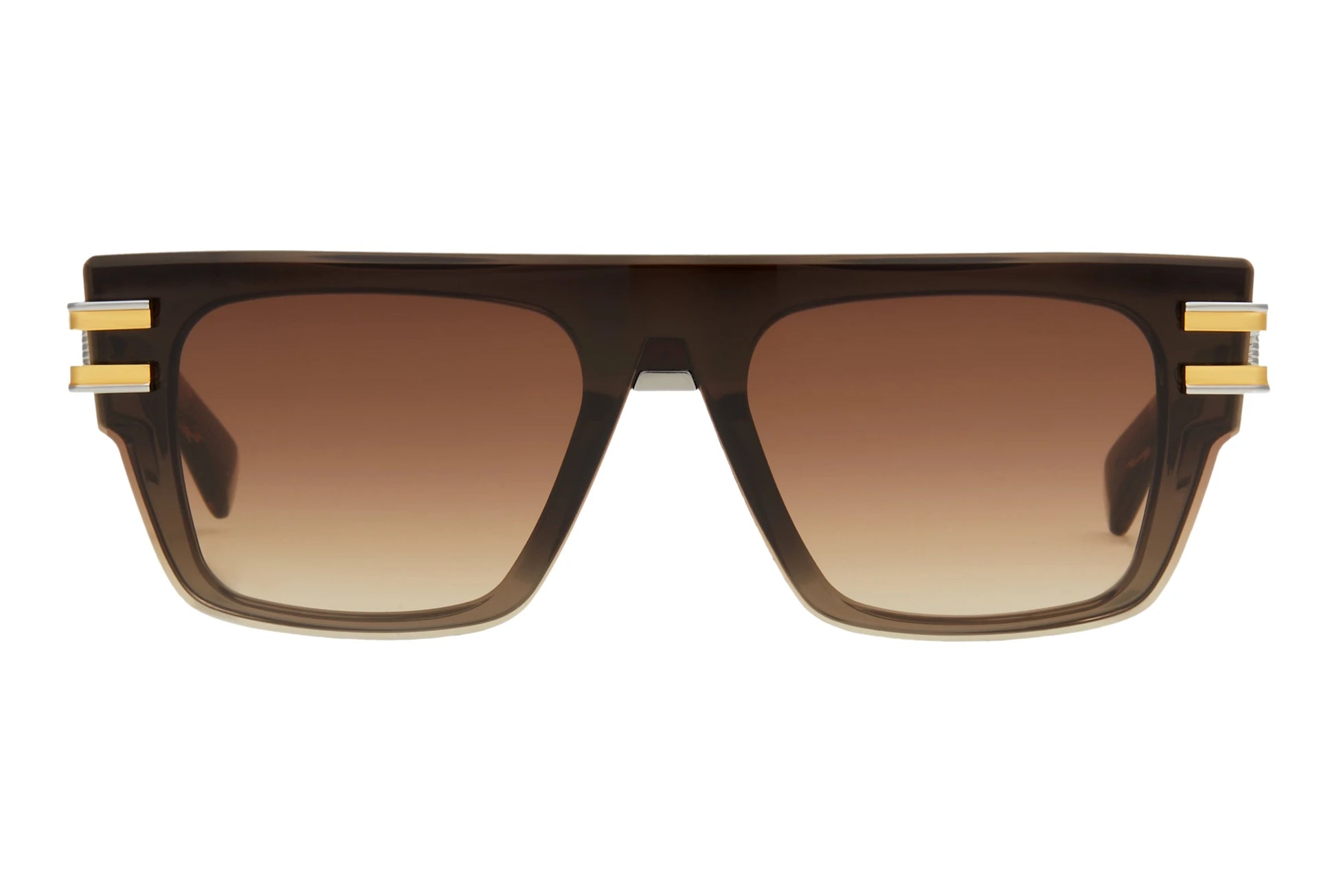 Balmain SOLDAT Rectangle Sunglasses in Brown Gradient Lenses With Crystal Brown Black Palladium Frame, front view