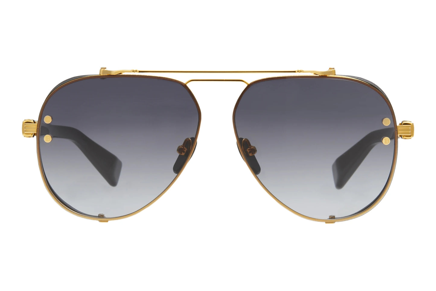 Balmain CAPTAINE Aviator Sunglasses in Grey Gradient Lenses With Gold Frame, detail view