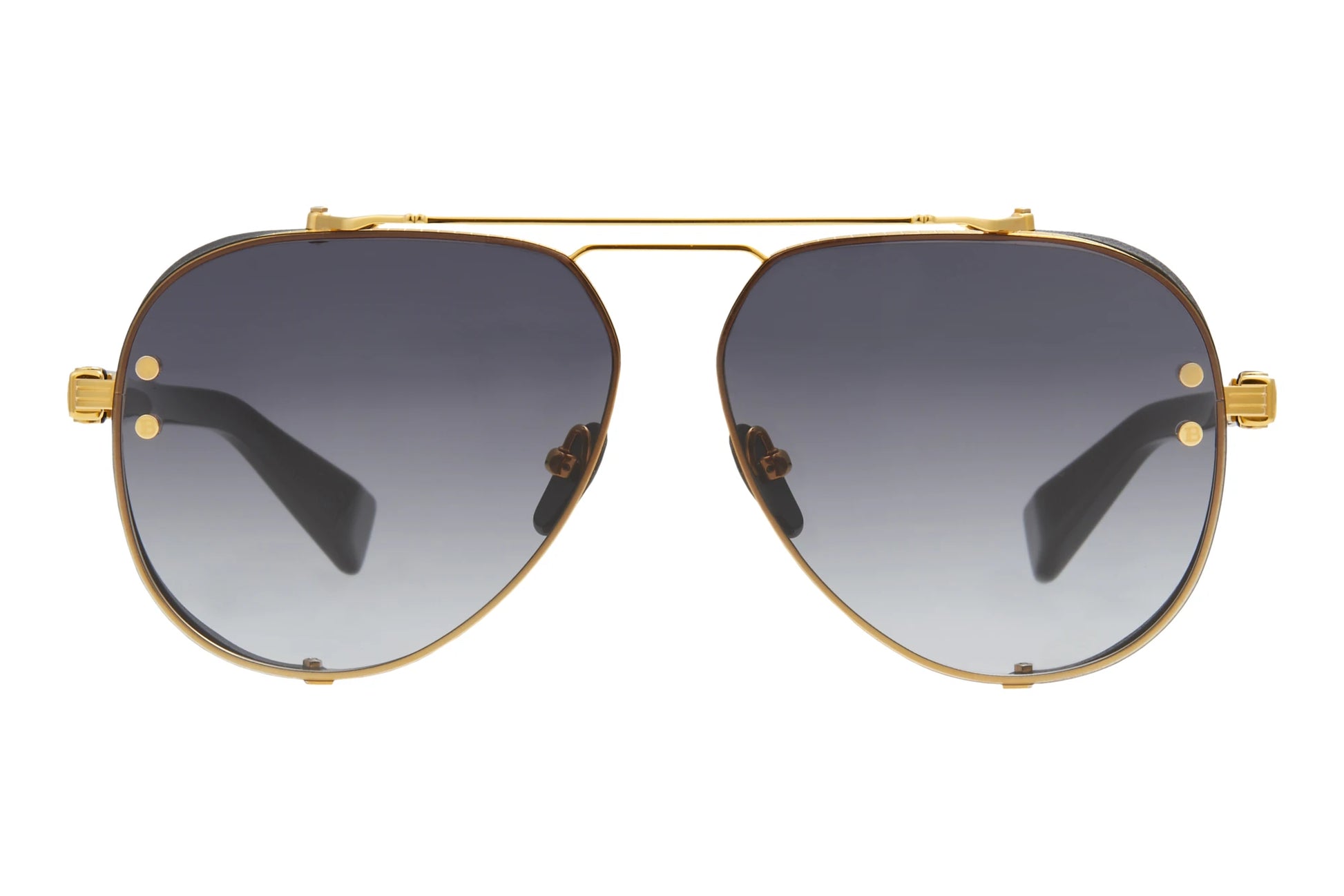 Balmain CAPTAINE Aviator Sunglasses in Grey Gradient Lenses With Gold Frame, detail view
