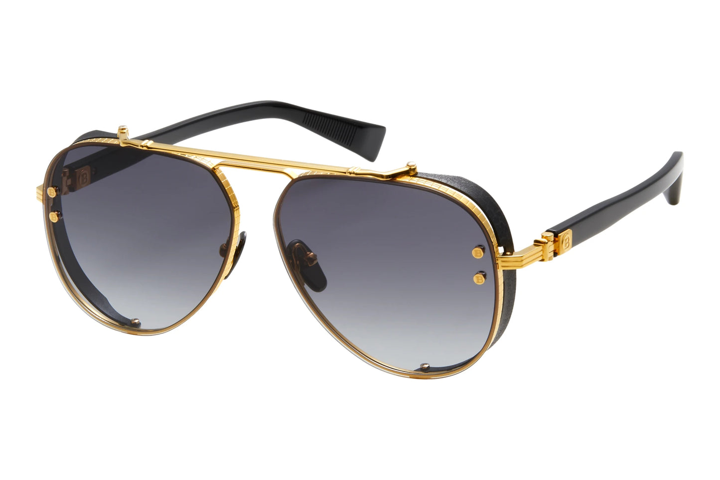 Balmain CAPTAINE Aviator Sunglasses in Grey Gradient Lenses With Gold Frame, front view