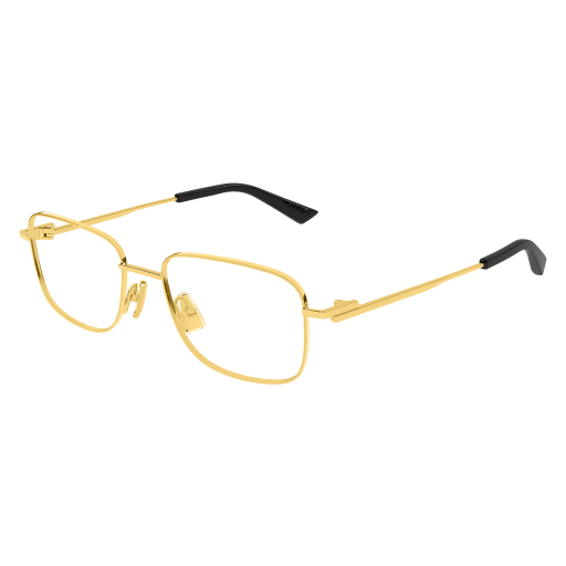 Bottega Veneta BV1333O Rectangle Eyeglasses in Clear Demo Lenses With Shiny Gold Frame, front view