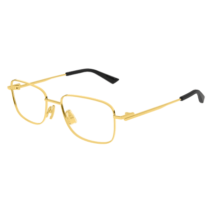 Bottega Veneta BV1333O Rectangle Eyeglasses in Clear Demo Lenses With Shiny Gold Frame, front view