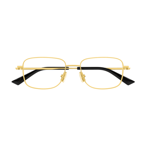 Bottega Veneta BV1333O Rectangle Eyeglasses in Clear Demo Lenses With Shiny Gold Frame, side view