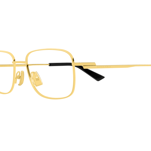 Bottega Veneta BV1333O Rectangle Eyeglasses in Clear Demo Lenses With Shiny Gold Frame, angle view