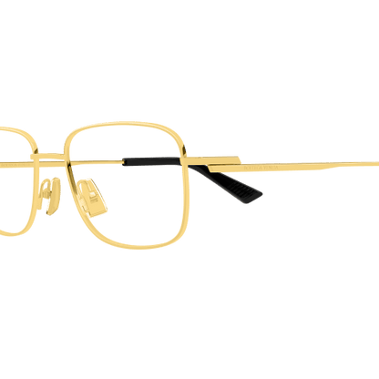 Bottega Veneta BV1333O Rectangle Eyeglasses in Clear Demo Lenses With Shiny Gold Frame, angle view