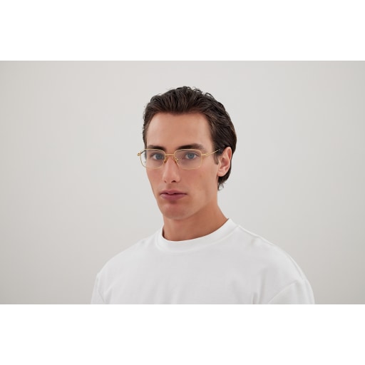 Bottega Veneta BV1333O Rectangle Eyeglasses in Clear Demo Lenses With Shiny Gold Frame, detail view