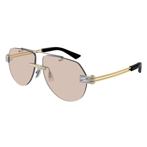 Bottega Veneta BV1342S Aviator Sunglasses in Light Peach Lenses With Silver Frame, front view