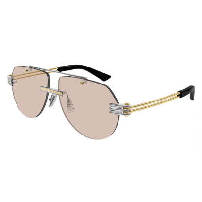 Bottega Veneta BV1342S Aviator Sunglasses in Light Peach Lenses With Silver Frame, front view