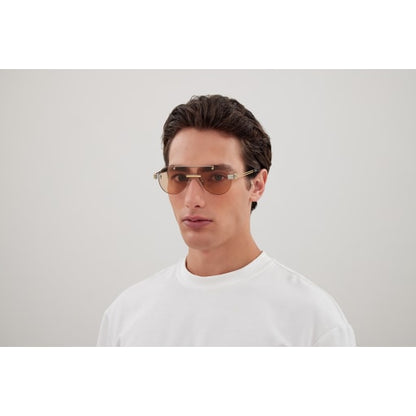 Bottega Veneta BV1342S Aviator Sunglasses in Light Peach Lenses With Silver Frame, back view