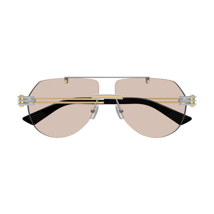 Bottega Veneta BV1342S Aviator Sunglasses in Light Peach Lenses With Silver Frame, angle view