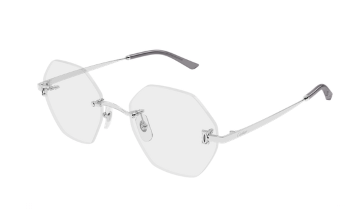Cartier CT0593O Geometric Eyeglasses in Transparent/Silver, front view