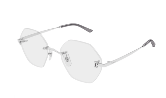 Cartier CT0593O Geometric Eyeglasses in Transparent/Silver, front view