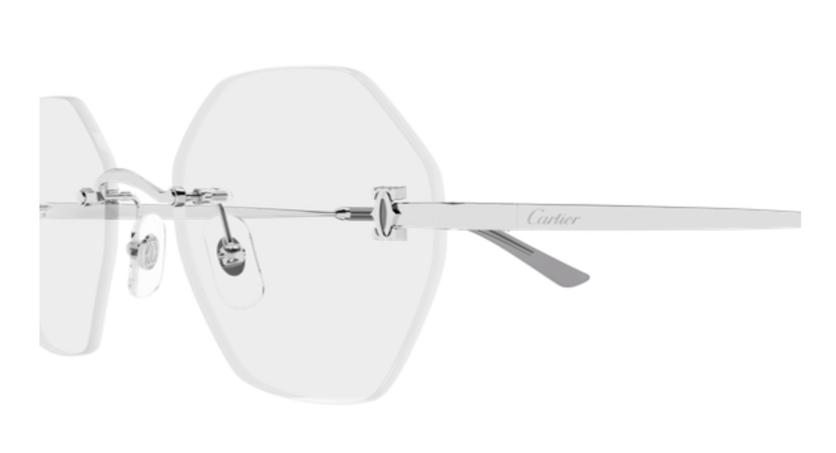 Cartier CT0593O Geometric Eyeglasses in Transparent/Silver, side view