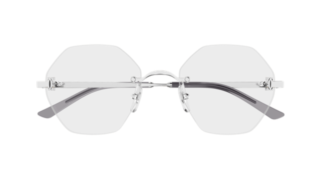 Cartier CT0593O Geometric Eyeglasses in Transparent/Silver, angle view