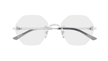 Cartier CT0593O Geometric Eyeglasses in Transparent/Silver, angle view