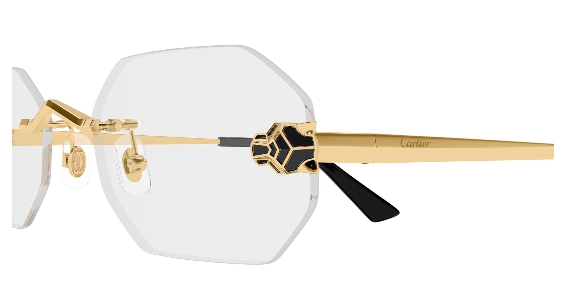 Cartier CT0599O Oval Eyeglasses in Clear Lenses With Gold Frame, detail view