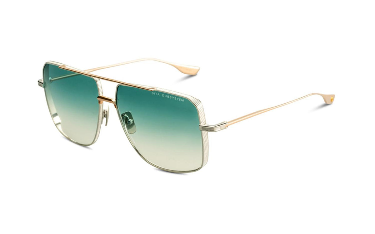 DITA DITA DUBSYSTEM Pilot Sunglasses in Dark Turquoise To Clear Silver/Rose Gold, front view