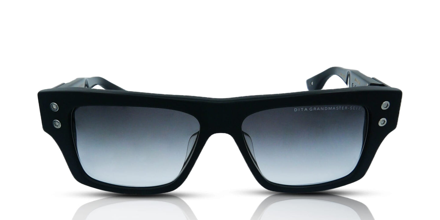 DITA GRANDMASTER SEVEN Rectangle Sunglasses in Dark Grey To Clear Gradient Matte Black Black Iron, angle view