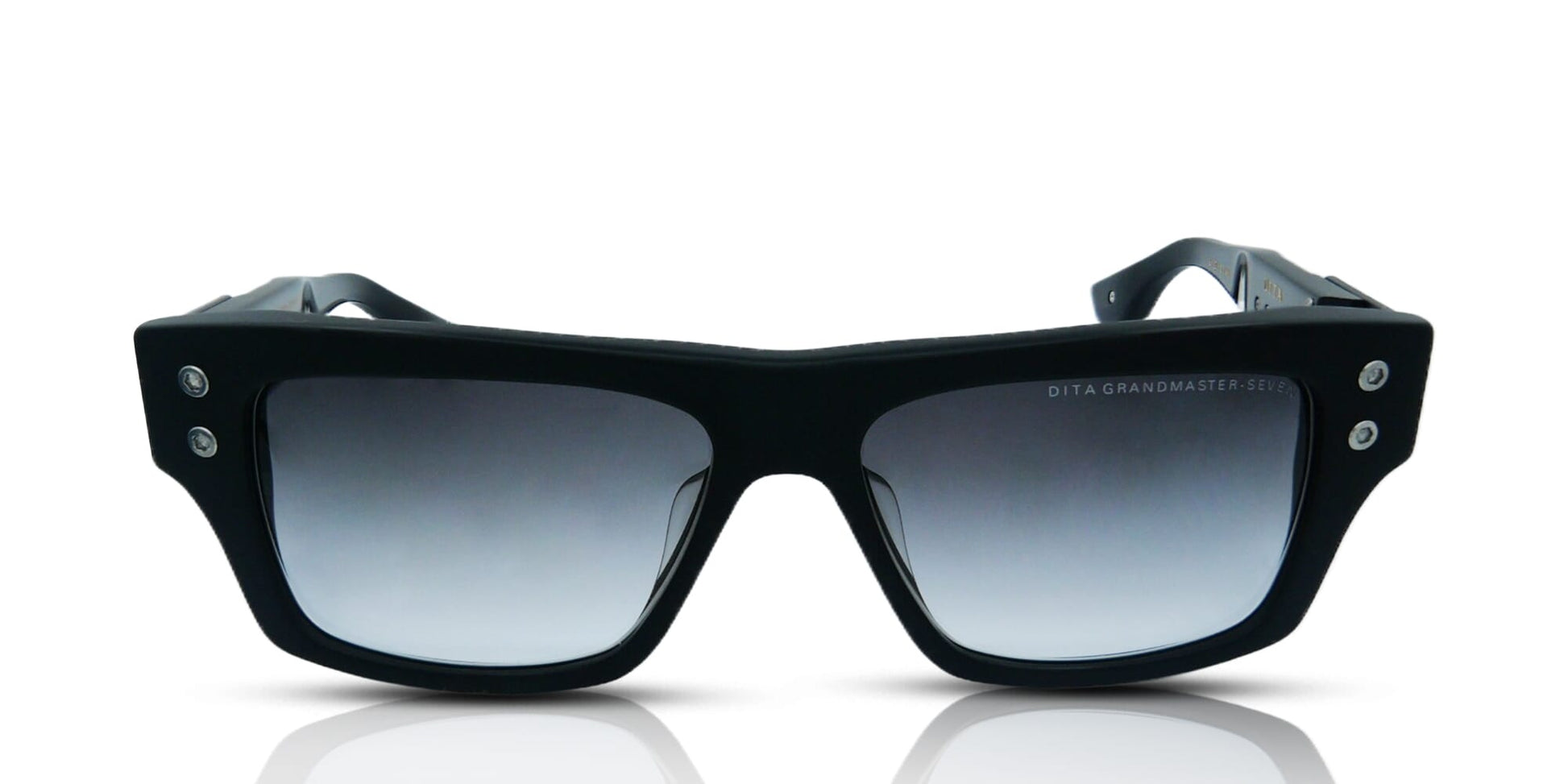 DITA GRANDMASTER SEVEN Rectangle Sunglasses in Dark Grey To Clear Gradient Matte Black Black Iron, angle view