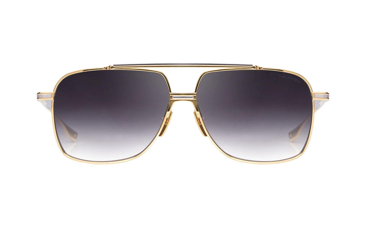 DITA DITA ALKAMX Aviator Sunglasses in Dark Grey To Clear Gradient Gold Yellow Gold/Silver, side view