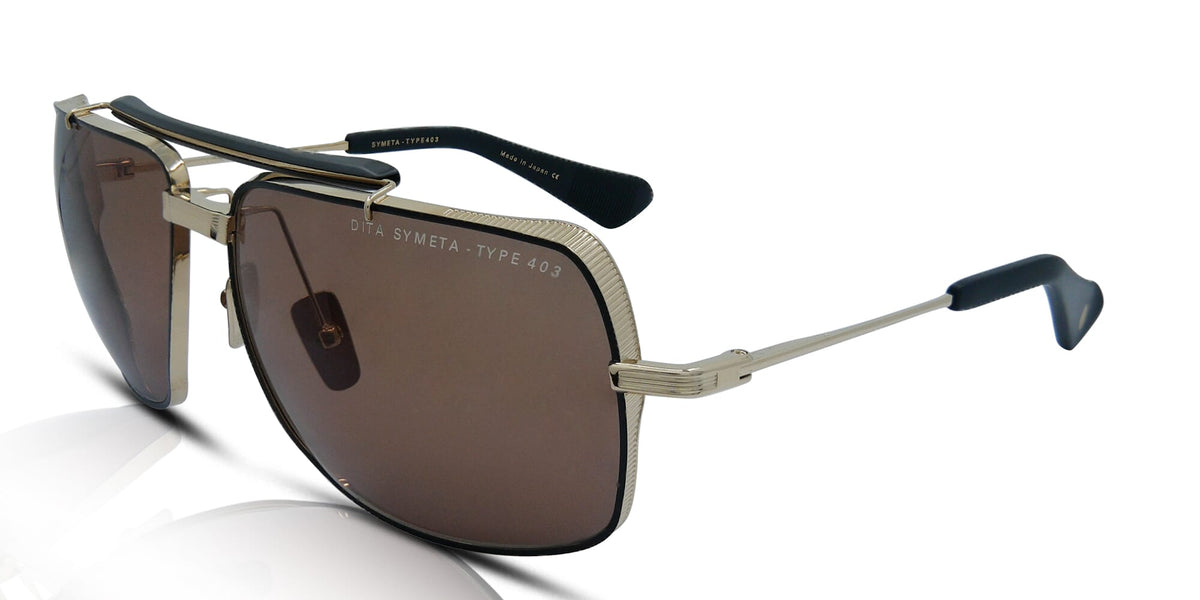 DITA SYMETA - TYPE 403 Aviator Sunglasses in Black Brown White Gold, angle view