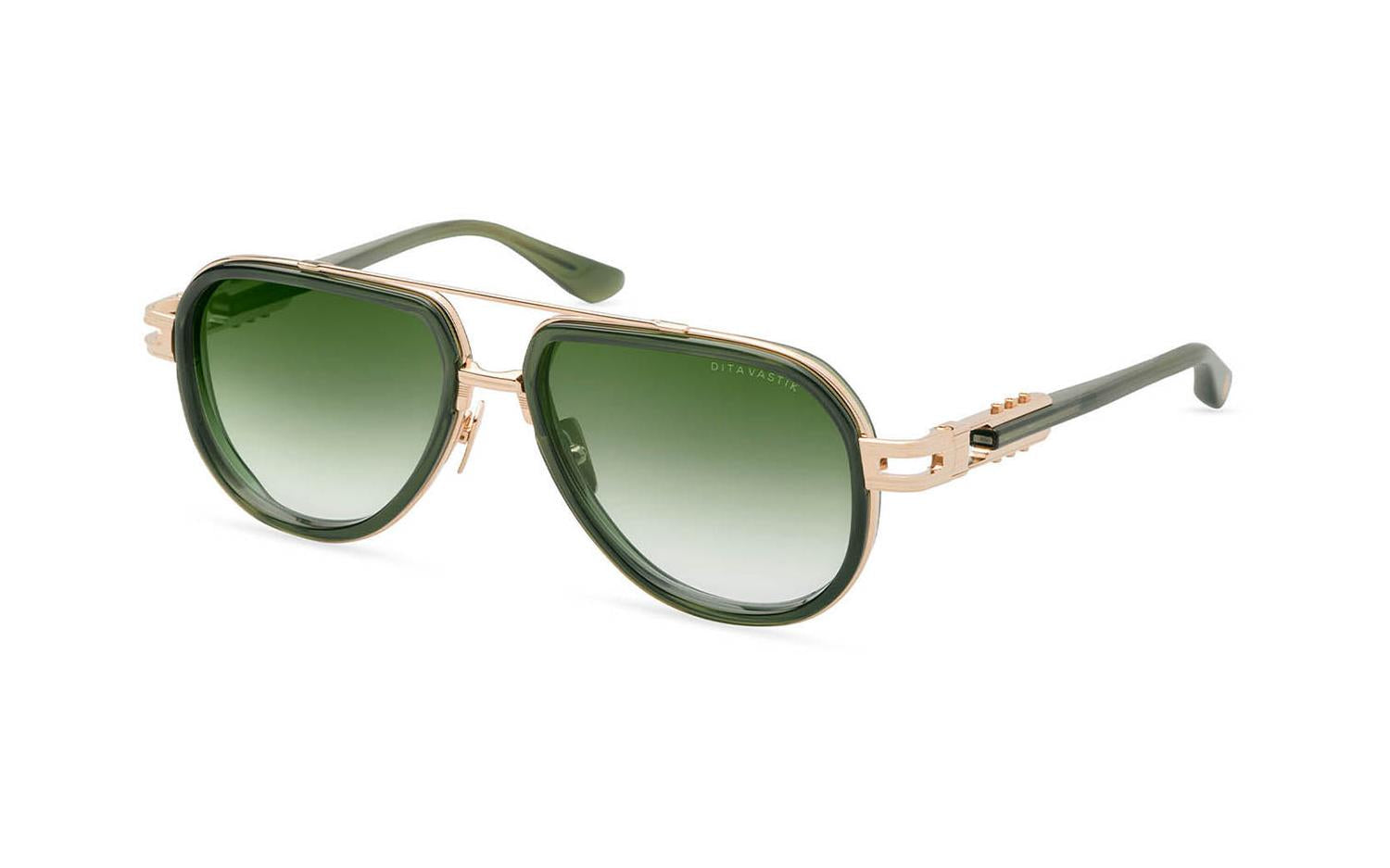 DITA DITAVASTIK Aviator Sunglasses in Dark Green To Clear Gradient White Gold Crystal Black Moss, angle view