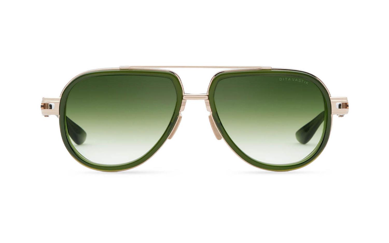 DITA DITAVASTIK Aviator Sunglasses in Dark Green To Clear Gradient White Gold Crystal Black Moss, front view