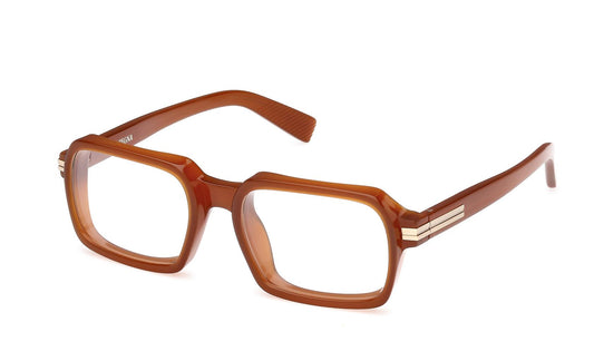 Zegna EZ5301 Rectangle Eyeglasses in Shiny Light Brown, front view