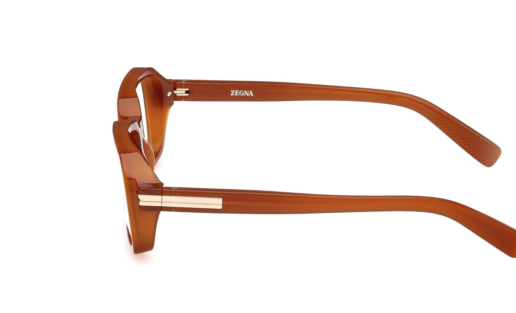 Zegna EZ5301 Rectangle Eyeglasses in Shiny Light Brown, side view
