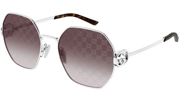 BURGUNDY GRADIENT TO SILVER MONOGRAM LENSES WITH SHINY SILVER FRAME