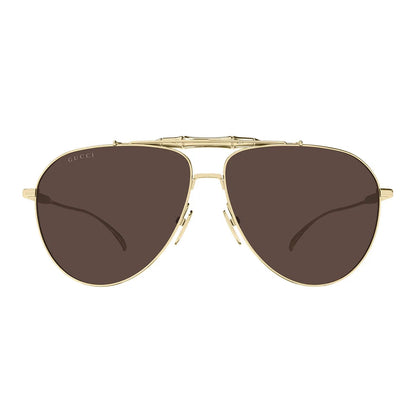 Gucci GG2064S Pilot Sunglasses in Brown/Gold, angle view