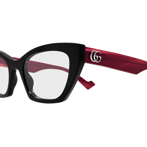 Gucci GG1334O Cat Eye Eyeglasses in Clear Black Red, angle view