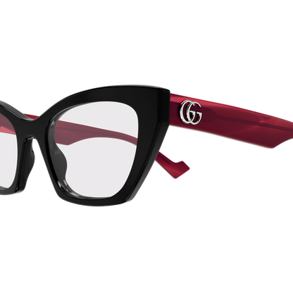 Gucci GG1334O Cat Eye Eyeglasses in Clear Black Red, angle view