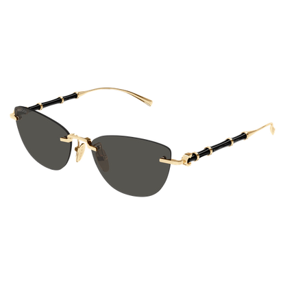 Gucci GG2063S Cat Eye Sunglasses in Solid Grey Lenses With Gold Frame, front view
