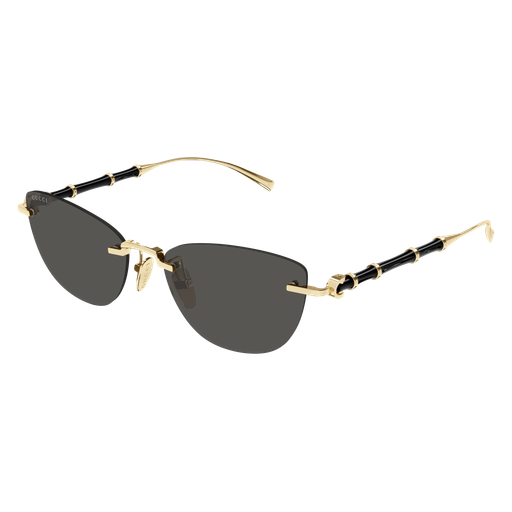 Gucci GG2063S Cat Eye Sunglasses in Solid Grey Lenses With Gold Frame, front view
