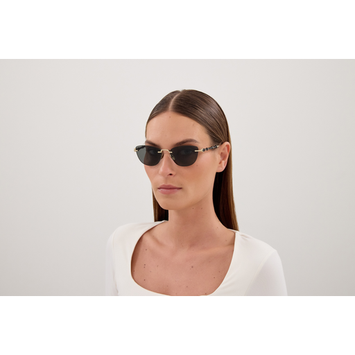 Gucci GG2063S Cat Eye Sunglasses in Solid Grey Lenses With Gold Frame, detail view